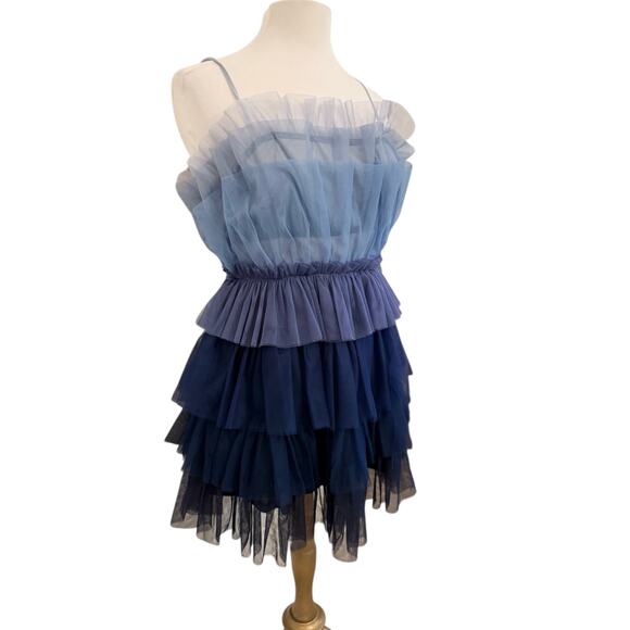 Storia Blue Ombre Colorblock Tulle Ruffle Layered Dress Party Cocktail Small - Picture 2 of 8